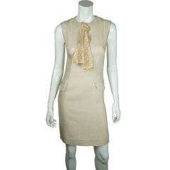Vintage 60s Summer Dress Sleeveless Beige Linen Sheath Sz M - Poppy's Vintage Clothing