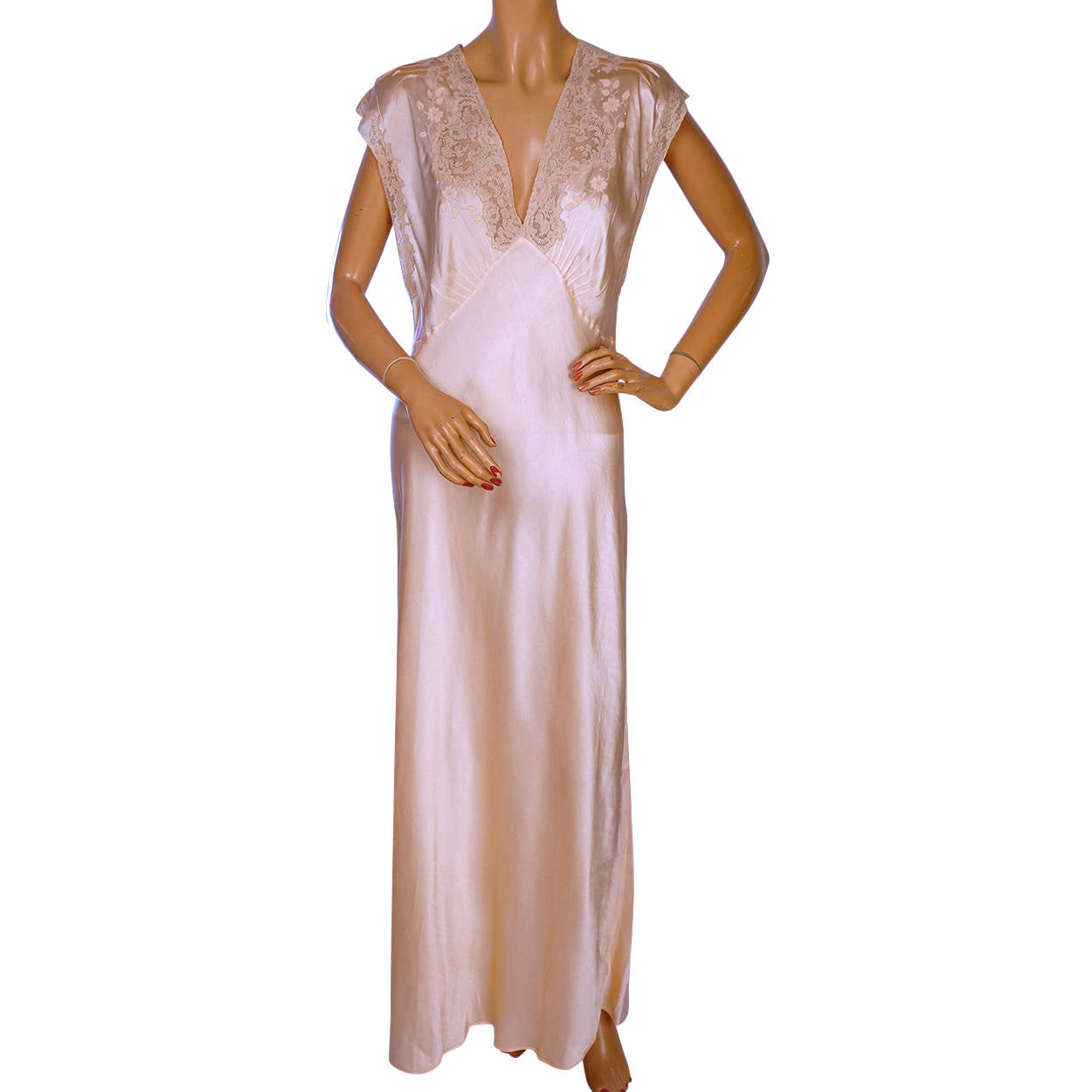 Vintage 1930s Pink Silk Nightie - Size L - Poppy's Vintage Clothing