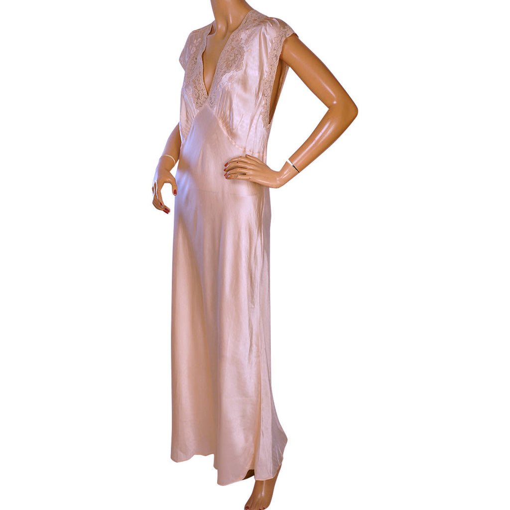 Vintage 1930s Pink Silk Nightie - Size L - Poppy's Vintage Clothing