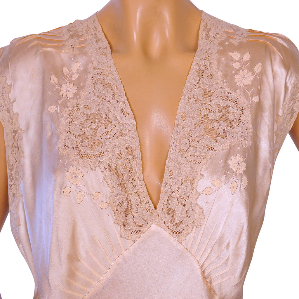 Vintage 1930s Pink Silk Nightie - Size L - Poppy's Vintage Clothing