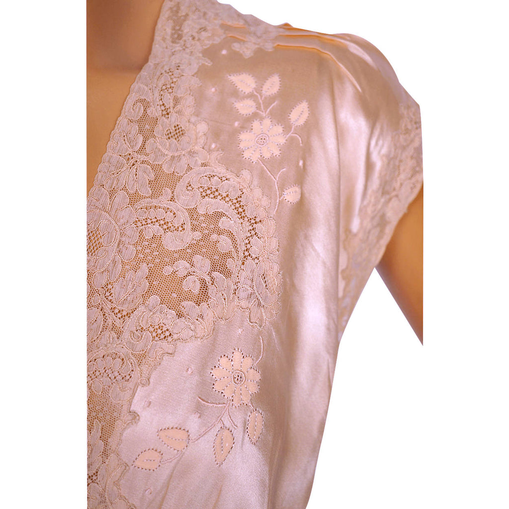 Vintage 1930s Pink Silk Nightie - Size L - Poppy's Vintage Clothing