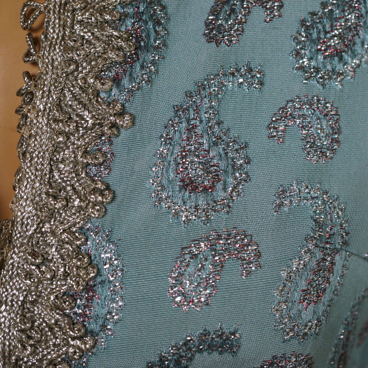 Vintage 1960s Moroccan Caftan Dress Robe Woven Silk Brocade - Size Small - Poppy's Vintage Clothing