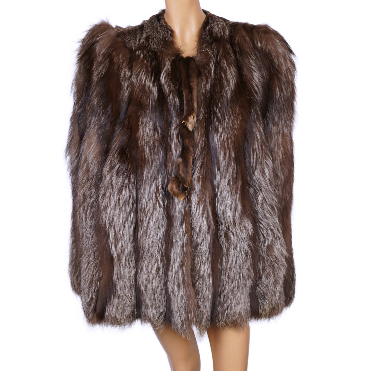 Luxury Men Real Full Pet Silver Fox Fur Overcoat Natural Fur Shawl