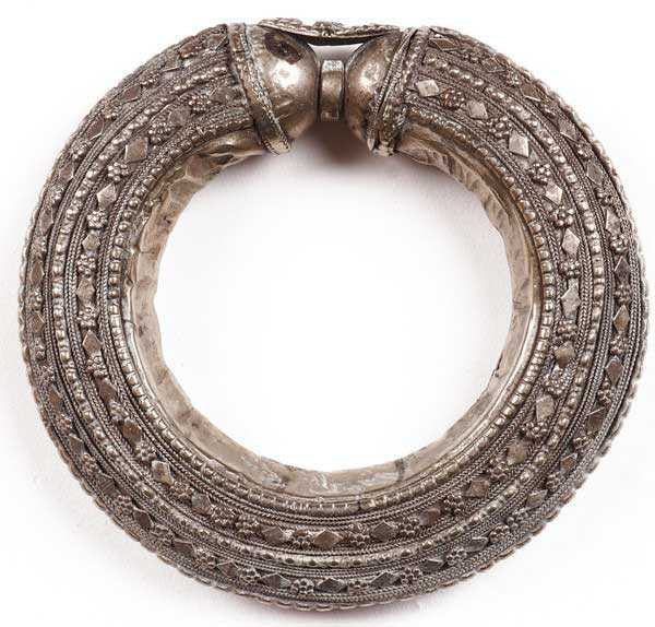 Antique Bedouin Tribal Bracelet Silver Cuff Yemeni Nomad Jewelry