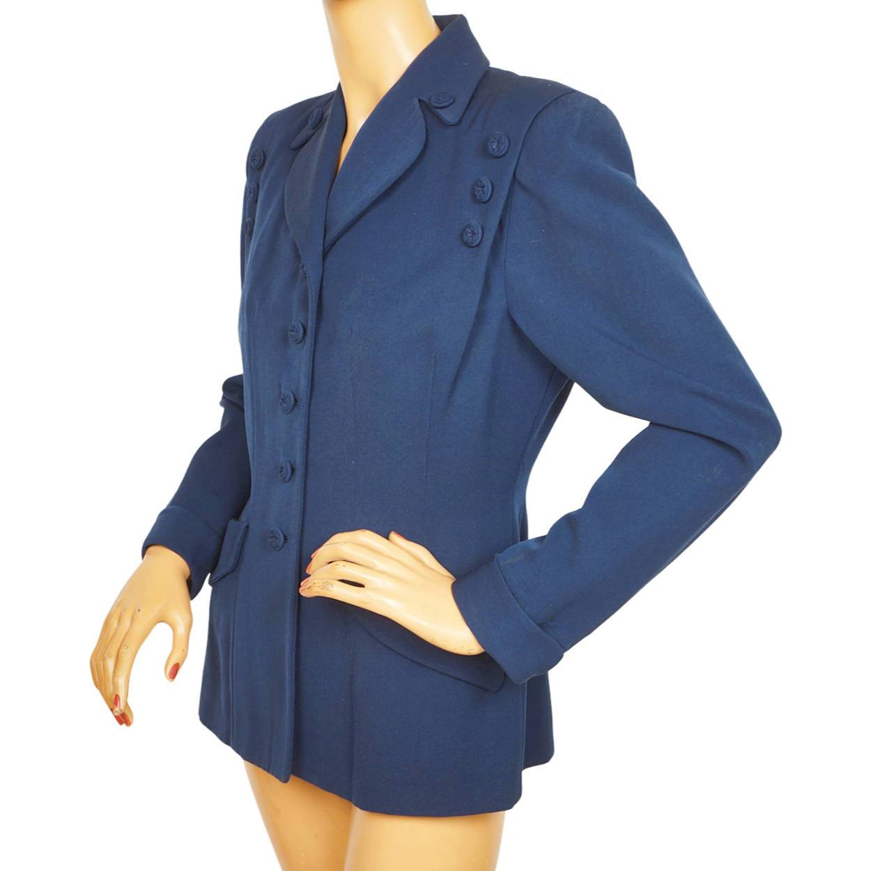 Vintage 1940s Ladies Blue Suit Jacket Simpsons Canada Size M - Poppy's Vintage Clothing