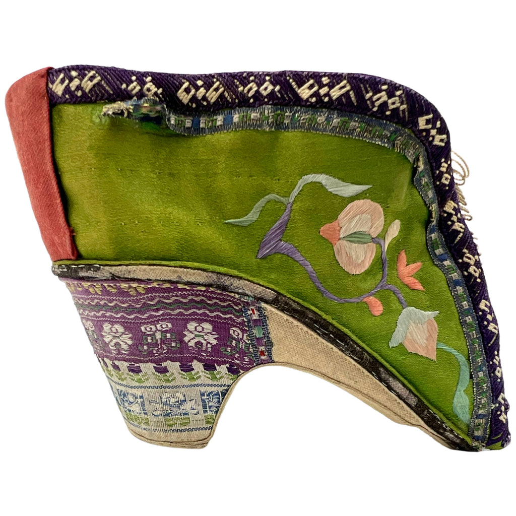 Antique Chinese Lotus Shoe for Bound Feet Green Silk