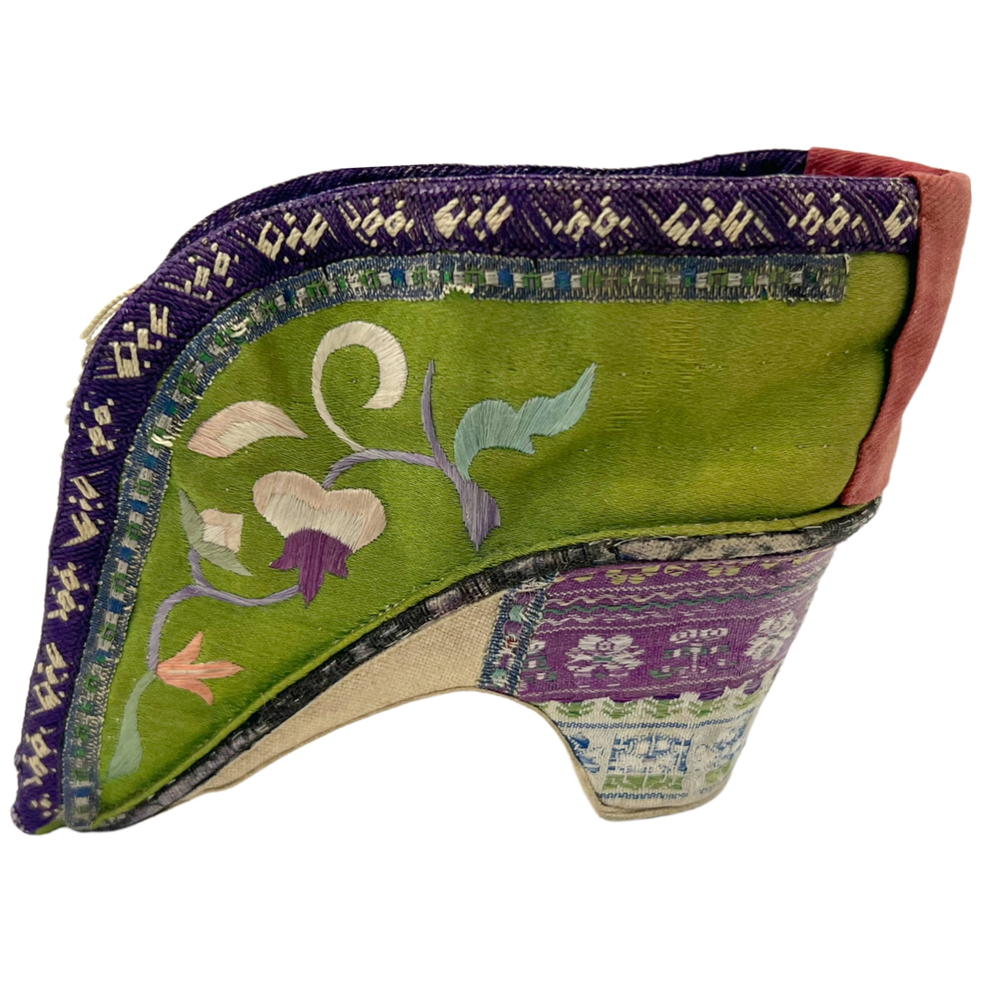 Antique Chinese Lotus Shoe for Bound Feet Green Silk