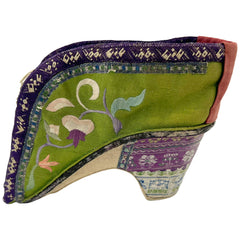 Antique Chinese Lotus Shoe for Bound Feet Green Silk