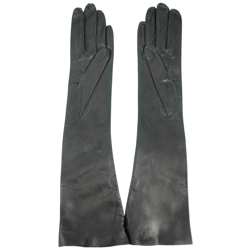 Vintage Unused Evening Gloves Long Black Kid Leather Italy - Poppy's Vintage Clothing