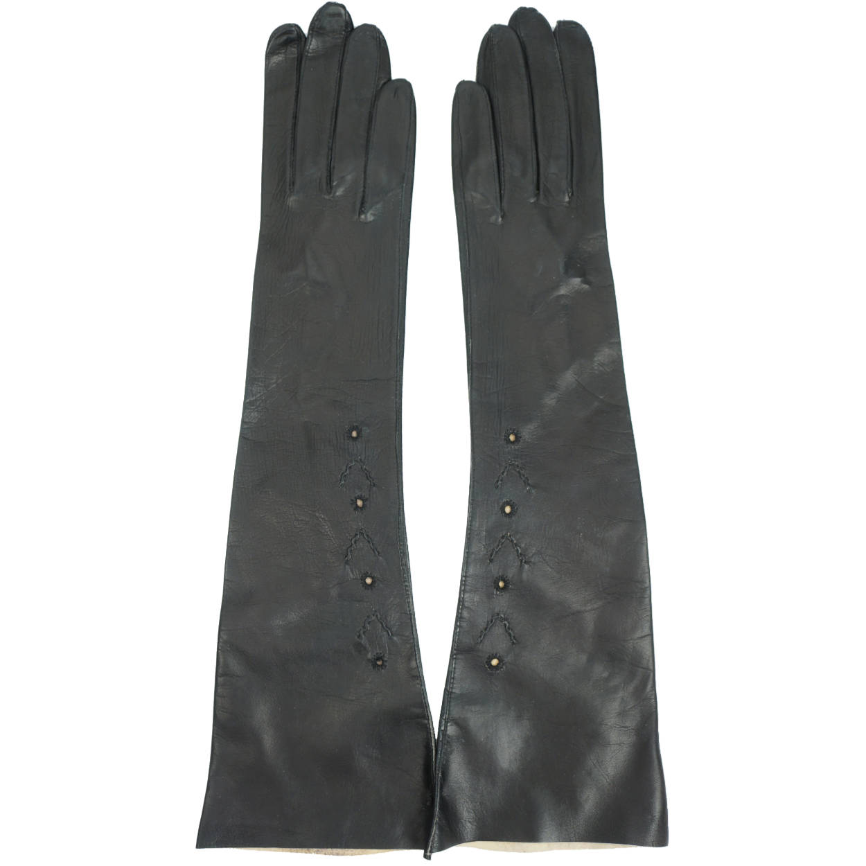 Vintage Unused Evening Gloves Long Black Kid Leather Italy - Poppy's Vintage Clothing