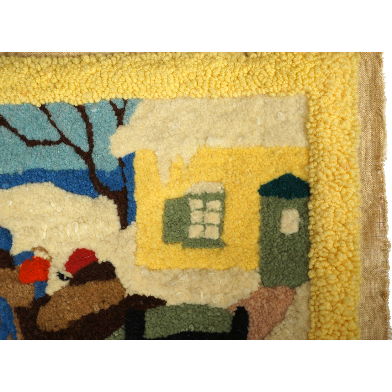 Vintage Canadian Folk Art Hooked Wall Rug Quebec Winter Scene Clarence Gagnon - Poppy's Vintage Clothing