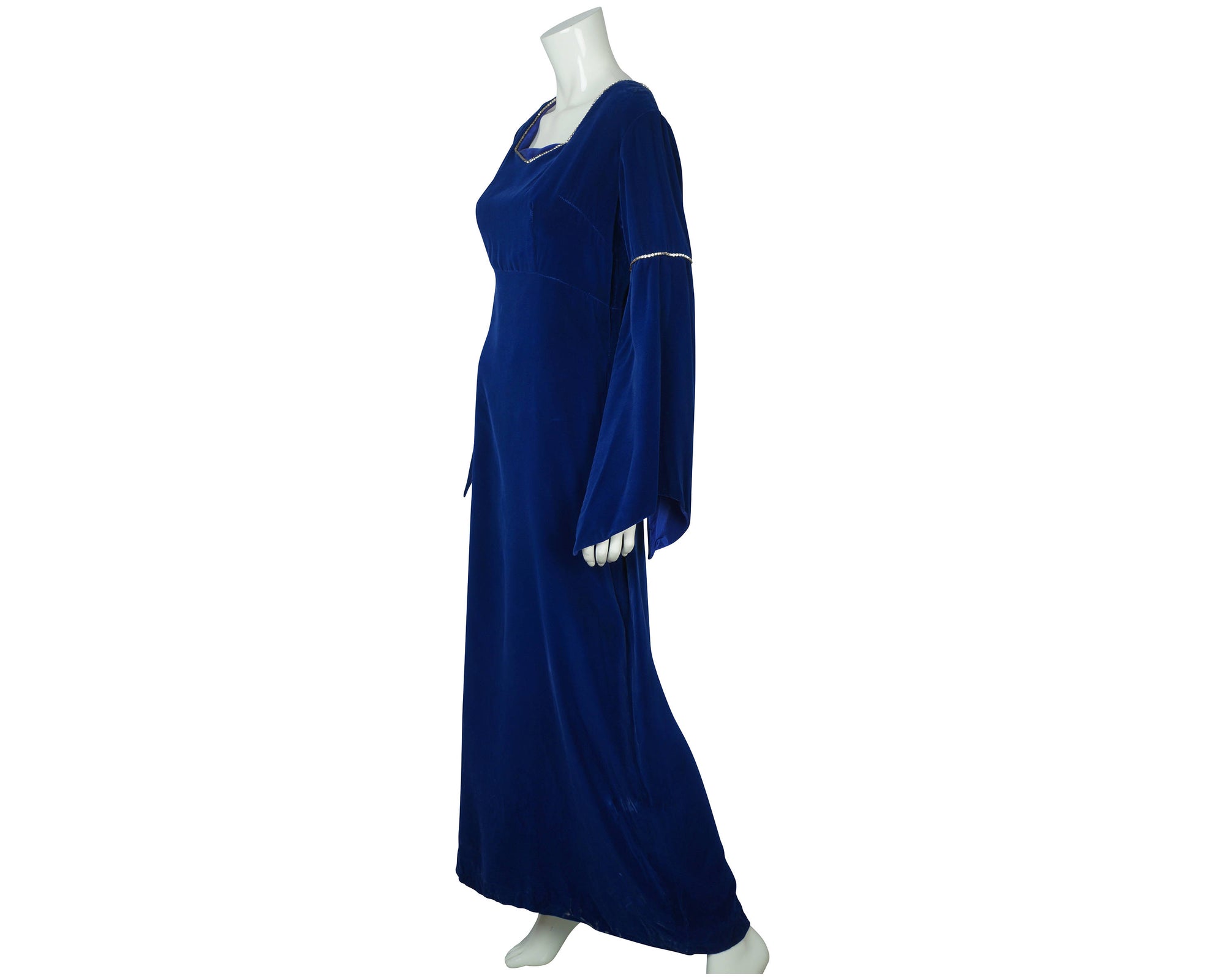 Vintage 70s Blue Velvet Maxi Dress Split Bell Sleeve Poppy's Vintage Clothing Vintage 70s Blue Velvet Maxi Dress Split Bell Sleeve Poppy's Vintage Clothing