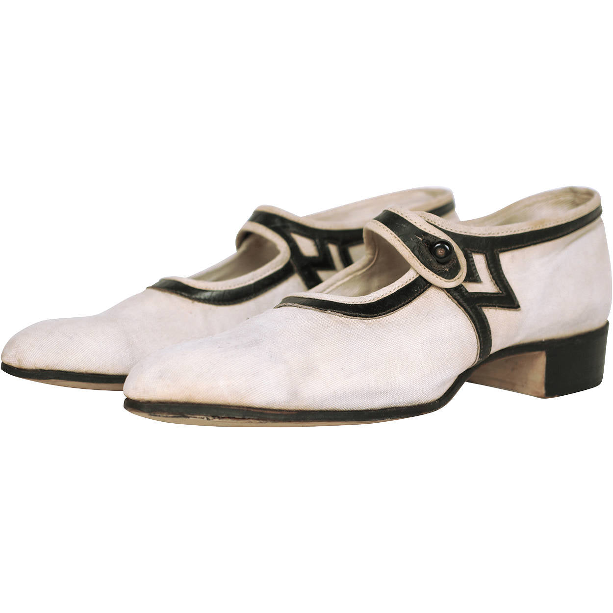 Vintage 1920s Flapper Shoes Canvas &amp; Leather with Box Smart Step Canada Sz Small - Poppy's Vintage Clothing