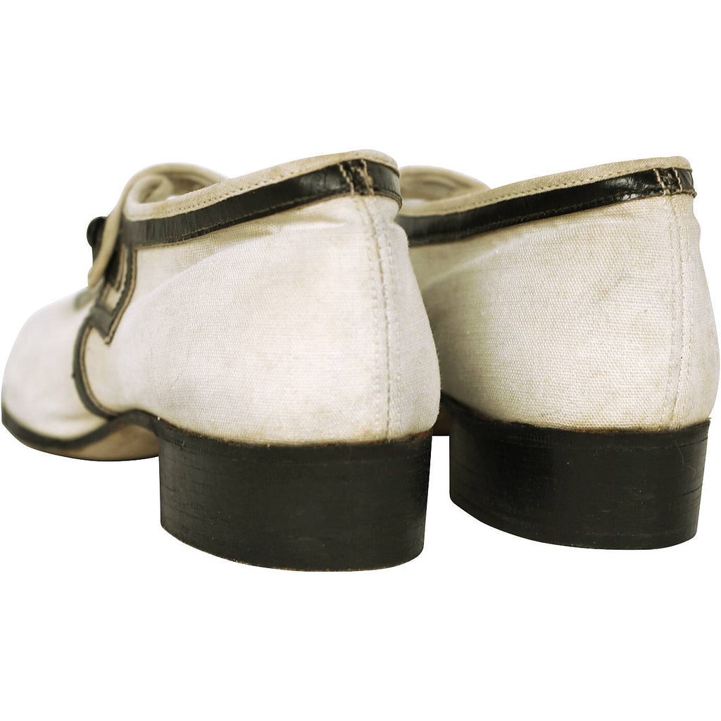 Vintage 1920s Flapper Shoes Canvas &amp; Leather with Box Smart Step Canada Sz Small - Poppy's Vintage Clothing