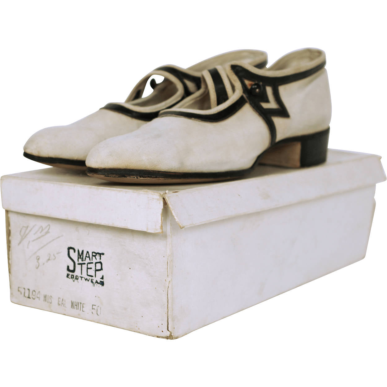 Vintage 1920s Flapper Shoes Canvas &amp; Leather with Box Smart Step Canada Sz Small - Poppy's Vintage Clothing