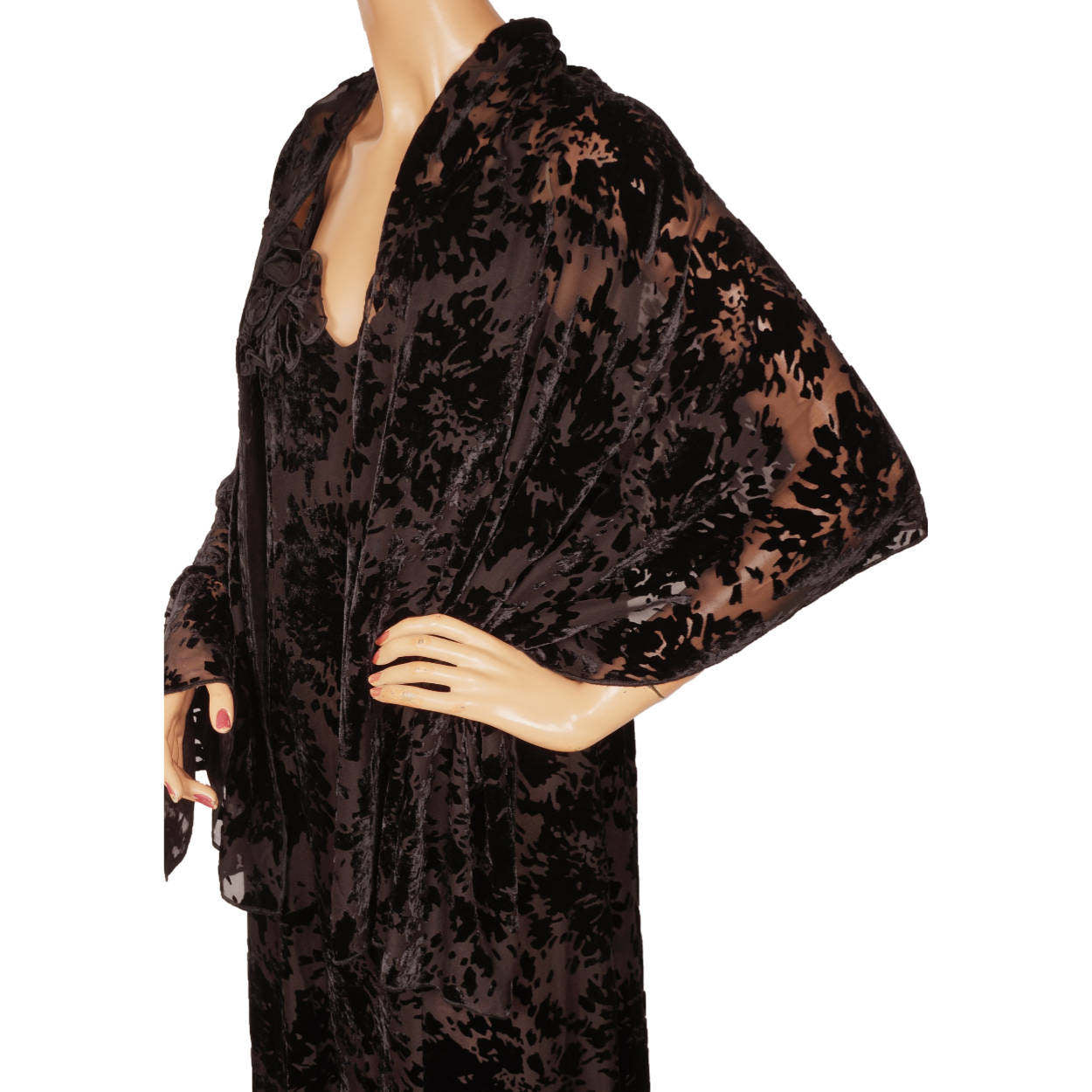 Vintage Sonia Rykiel Paris Black Devore Velvet Dress Sleeveless w Shawl Wrap Size L 12 - Poppy's Vintage Clothing