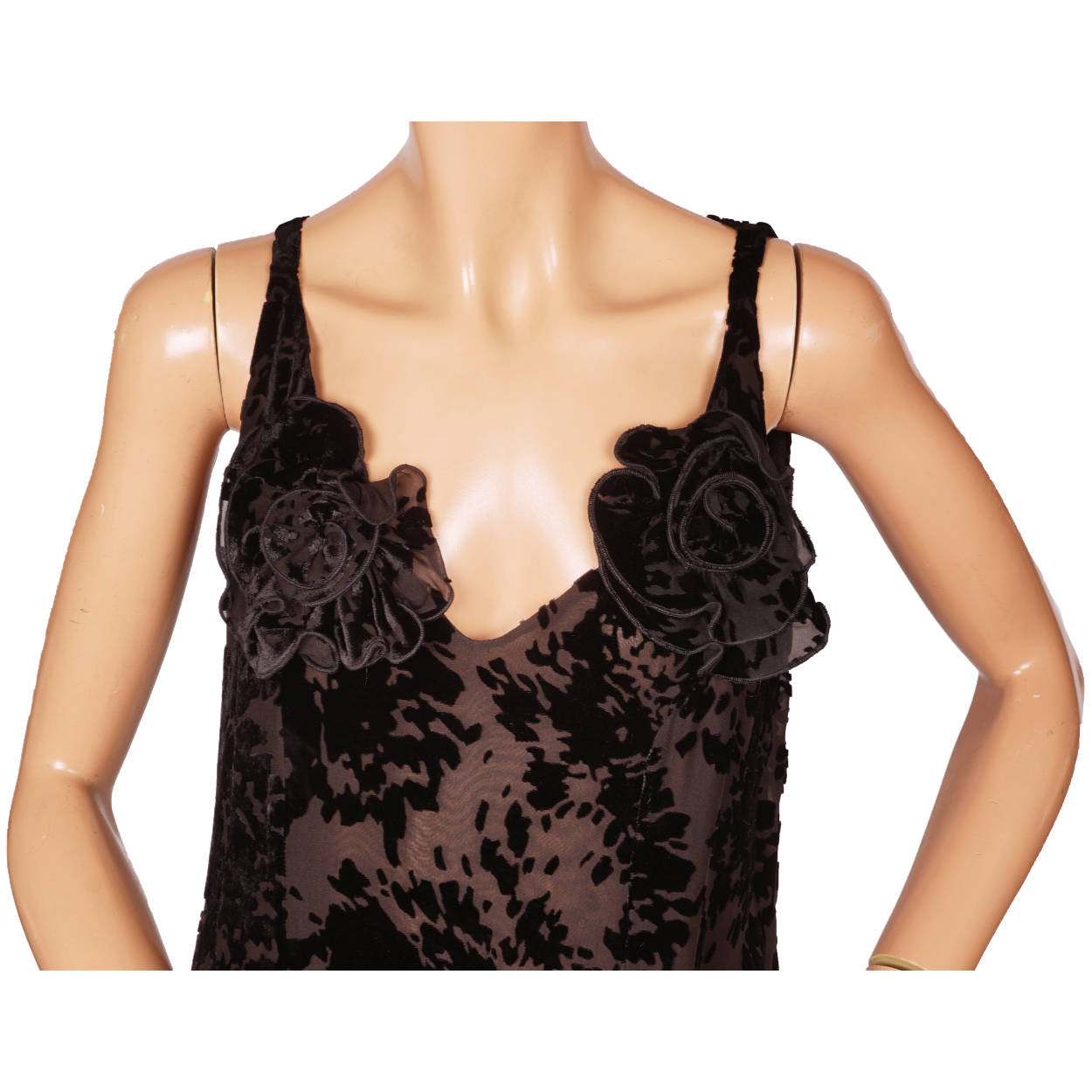 Vintage Sonia Rykiel Paris Black Devore Velvet Dress Sleeveless w Shawl Wrap Size L 12 - Poppy's Vintage Clothing