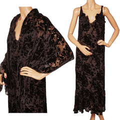 Vintage Sonia Rykiel Paris Black Devore Velvet Dress Sleeveless w Shawl Wrap Size L 12 - Poppy's Vintage Clothing