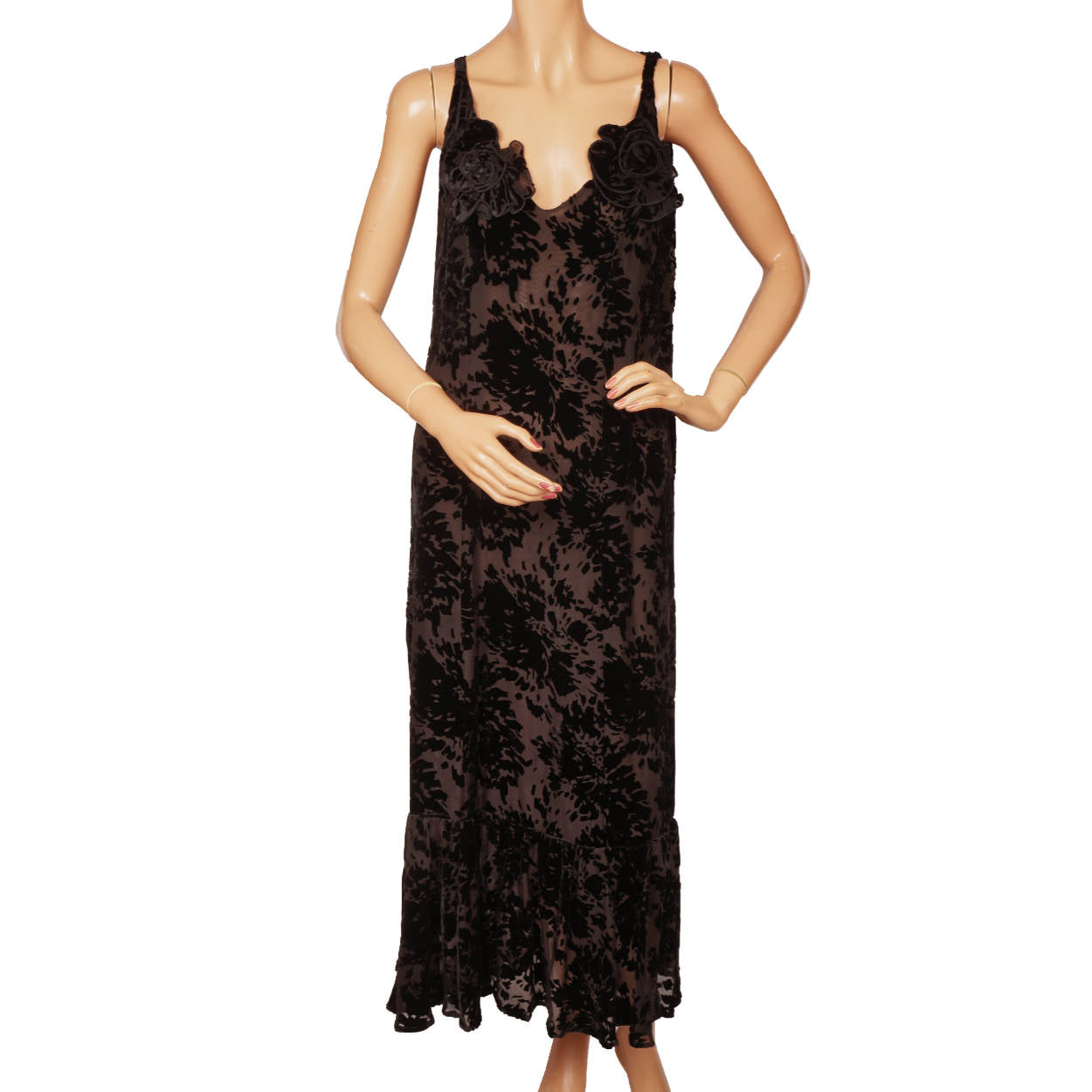 Vintage Sonia Rykiel Paris Black Devore Velvet Dress Sleeveless w Shawl Wrap Size L 12 - Poppy's Vintage Clothing