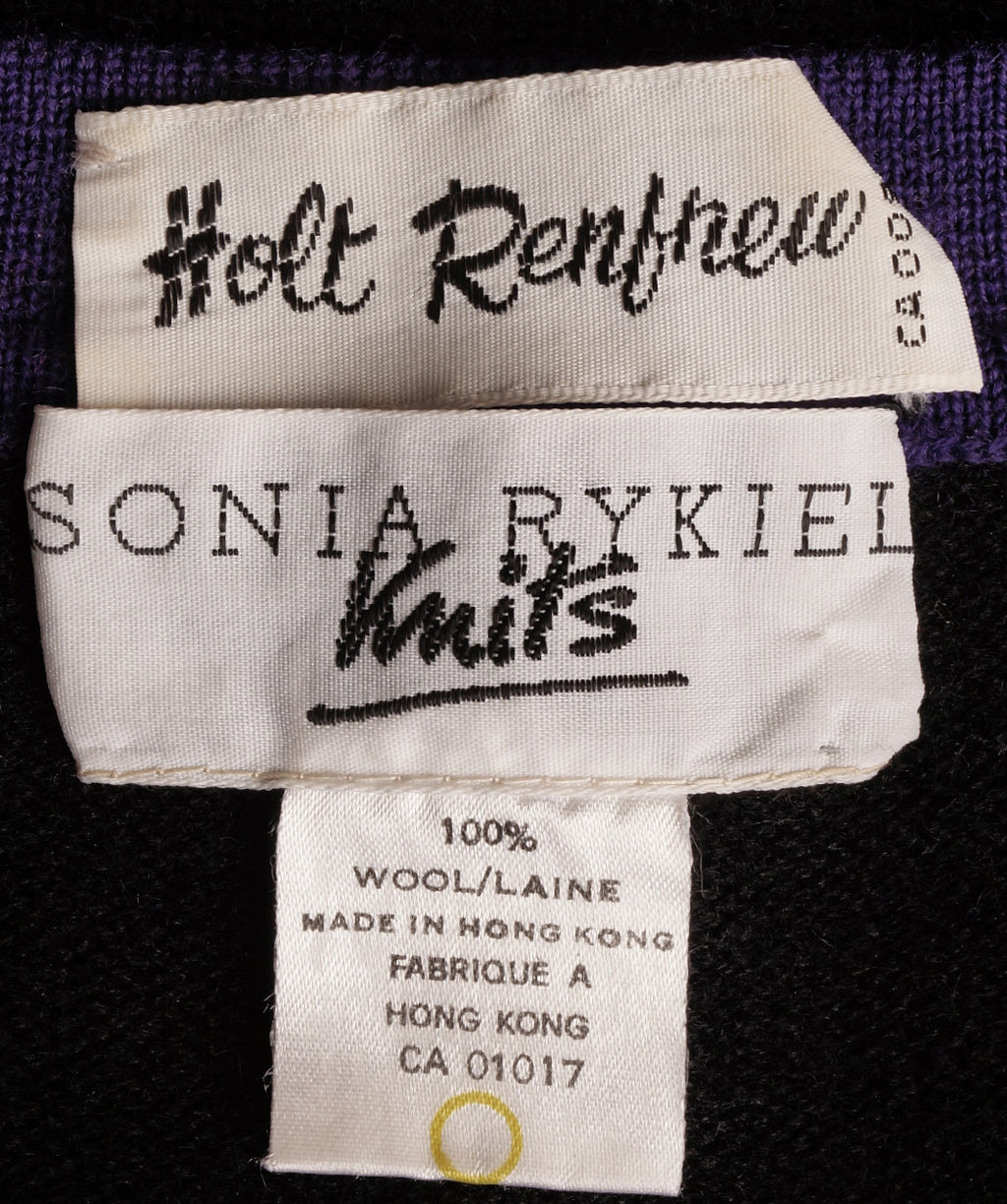 Vintage 1980s Sonia Rykiel Sweater Purple Stripes on Black Wool M - Poppy's Vintage Clothing