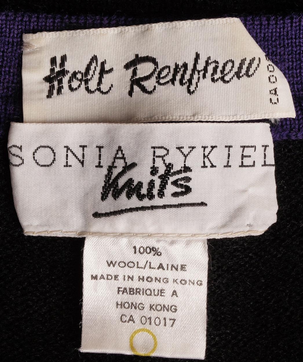 Vintage 1980s Sonia Rykiel Sweater Purple Stripes on Black Wool M - Poppy's Vintage Clothing