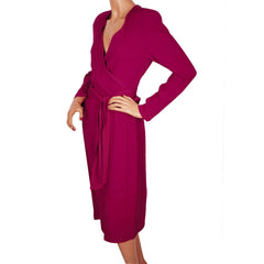 Vintage 1980s Sonia Rykiel Magenta Crepe Dress w Wraparound Top Size M - Poppy's Vintage Clothing