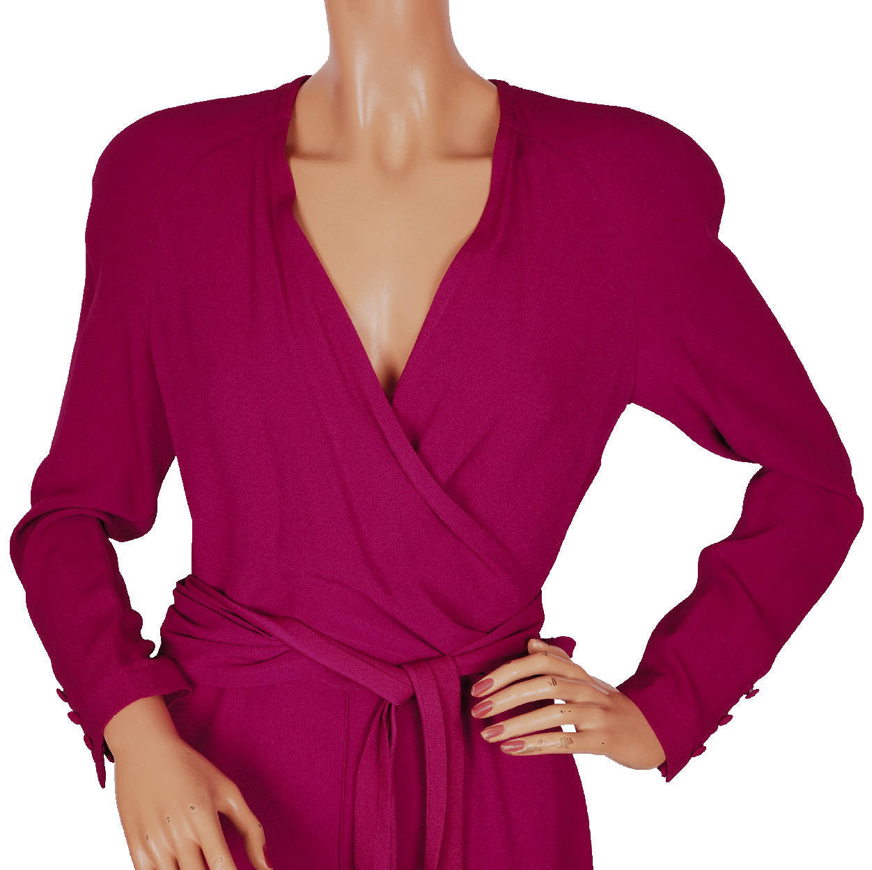 Vintage 1980s Sonia Rykiel Magenta Crepe Dress w Wraparound Top Size M - Poppy's Vintage Clothing