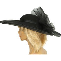 Vintage 1980s Sonni of San Francisco Hat Black Wool &amp; Net Wide Brim Size M - Poppy's Vintage Clothing