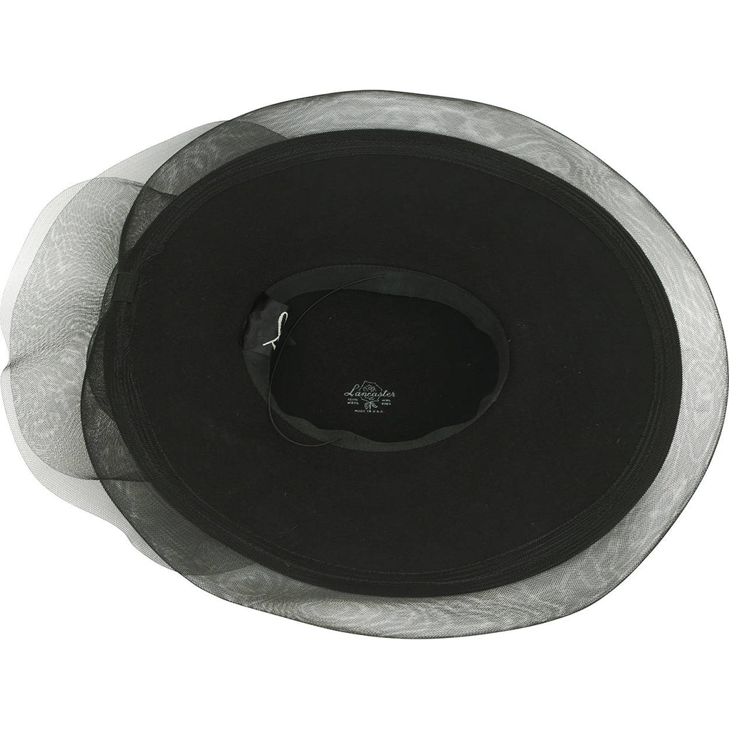 Vintage 1980s Sonni of San Francisco Hat Black Wool &amp; Net Wide Brim Size M - Poppy's Vintage Clothing