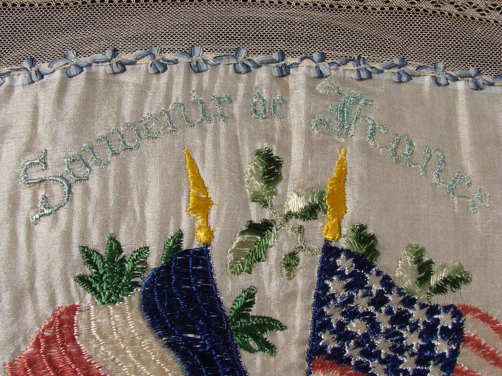 Vintage WWI Patriotic United States & France Souvenir Cushion Cover - Poppy's Vintage Clothing
