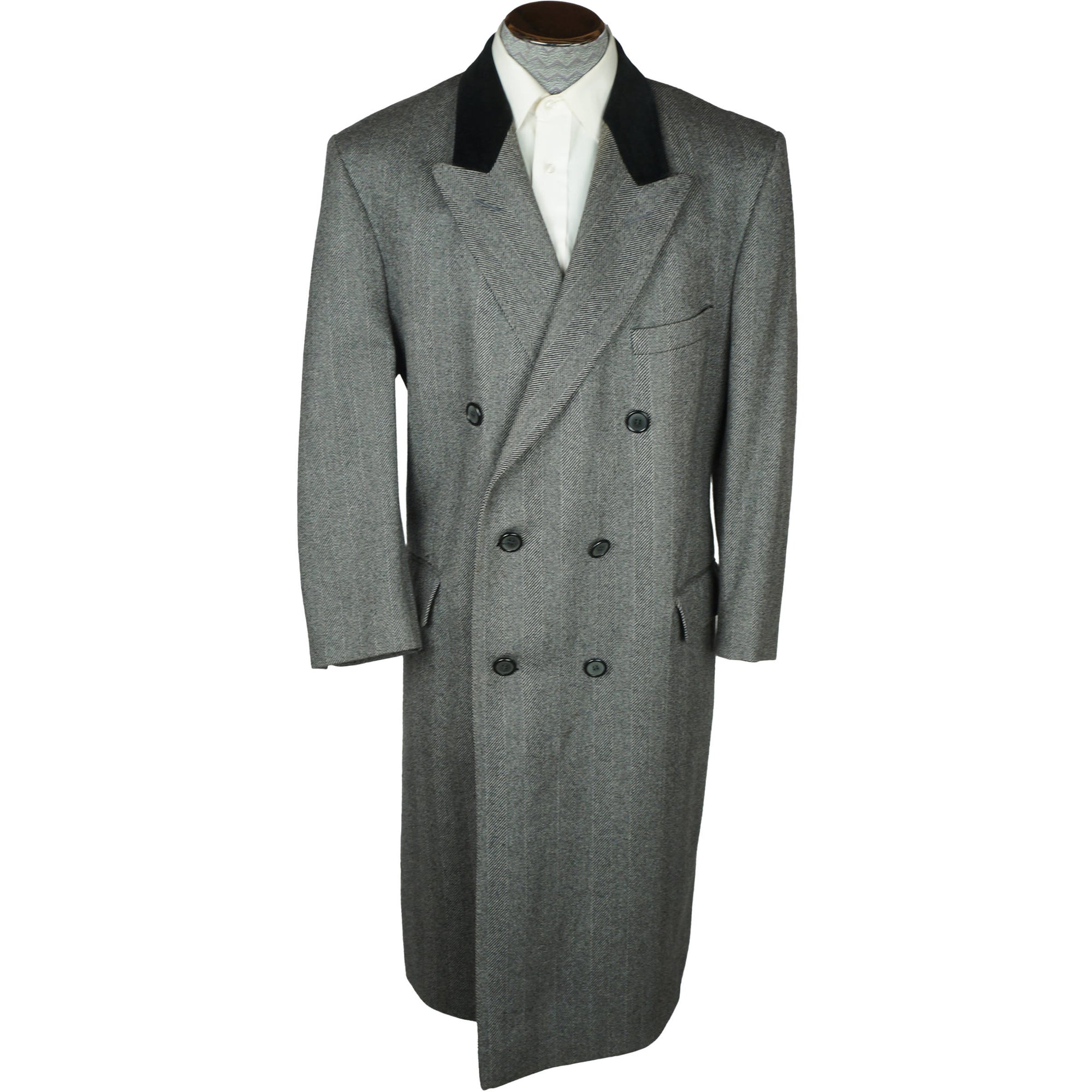 Vintage Mens Wool Coat with Velvet Collar