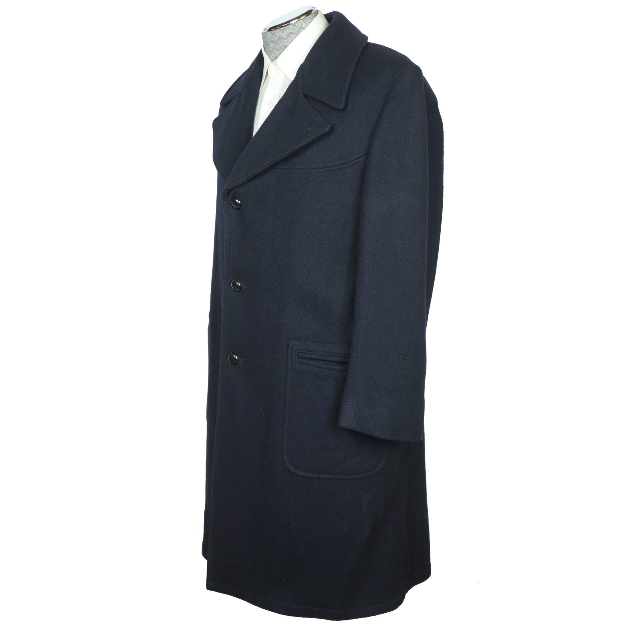 Vintage 1960s 70s Mod Mens Overcoat Blue Wool Coat Size M - Poppy's Vintage Clothing