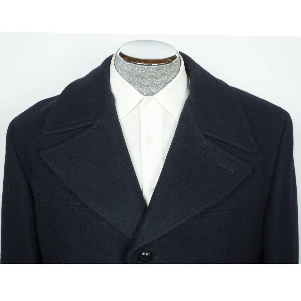 Vintage 1960s 70s Mod Mens Overcoat Blue Wool Coat Size M - Poppy's Vintage Clothing