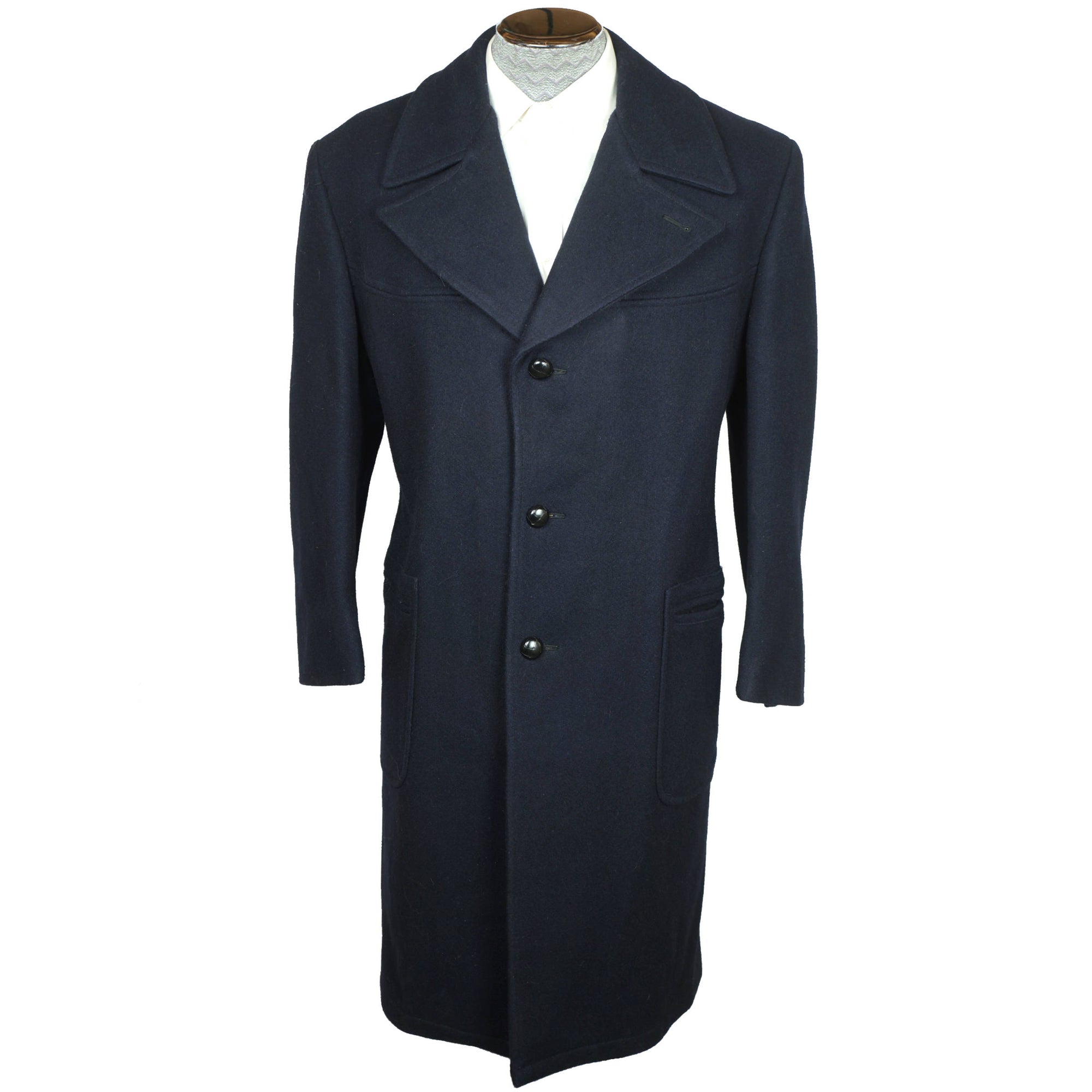 Vintage 1960s 70s Mod Mens Overcoat Blue Wool Coat Size M - Poppy's Vintage Clothing