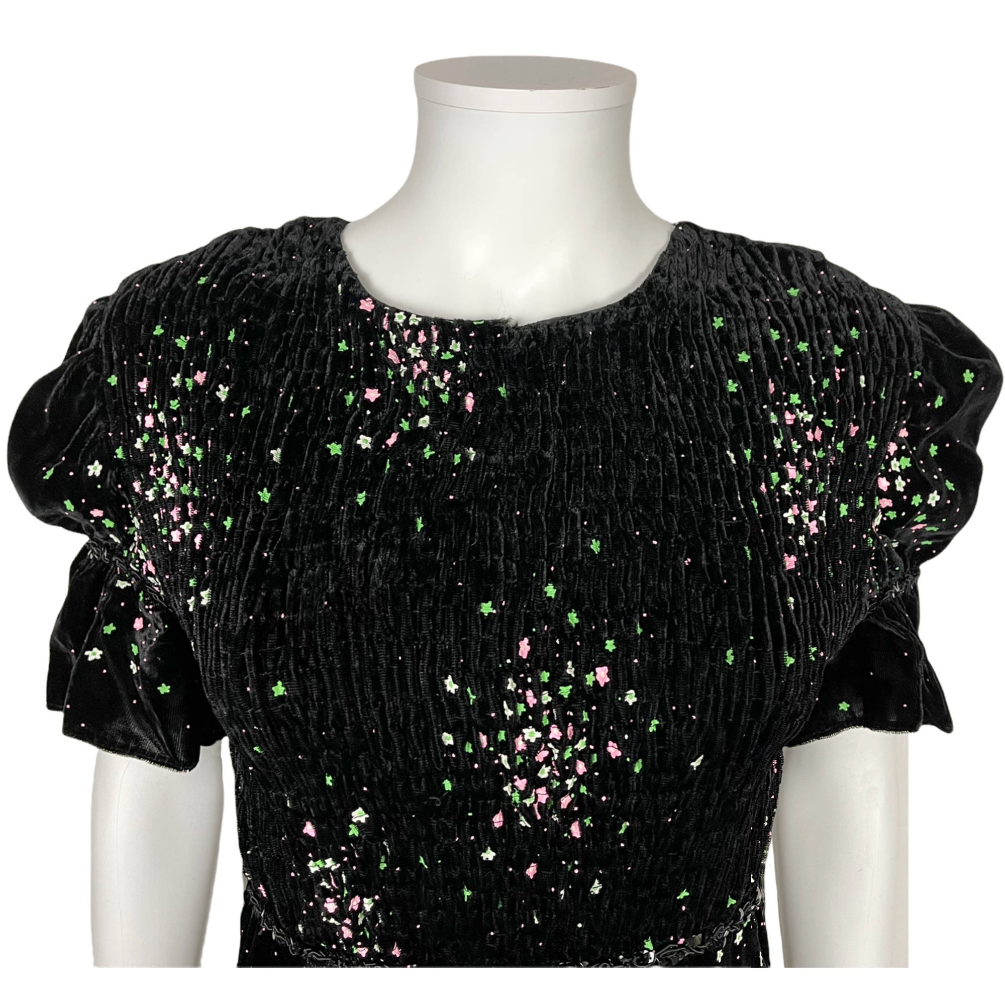 Vintage 1970s Black Velvet Dress with Dayglo Stars Size M