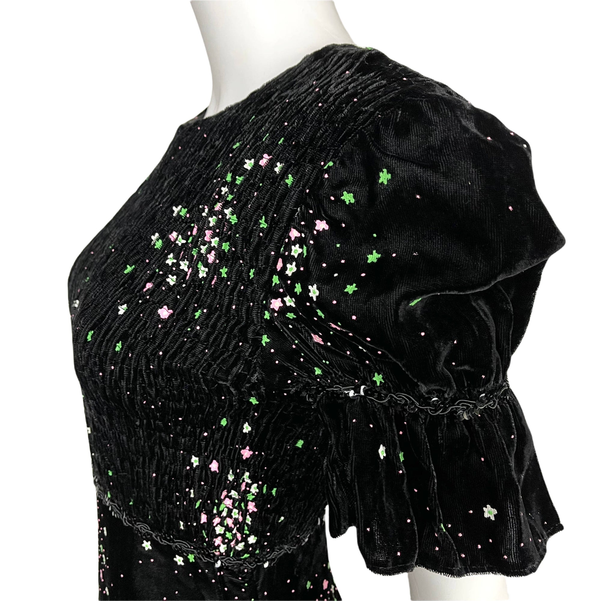 Vintage 1970s Black Velvet Dress with Dayglo Stars Size M