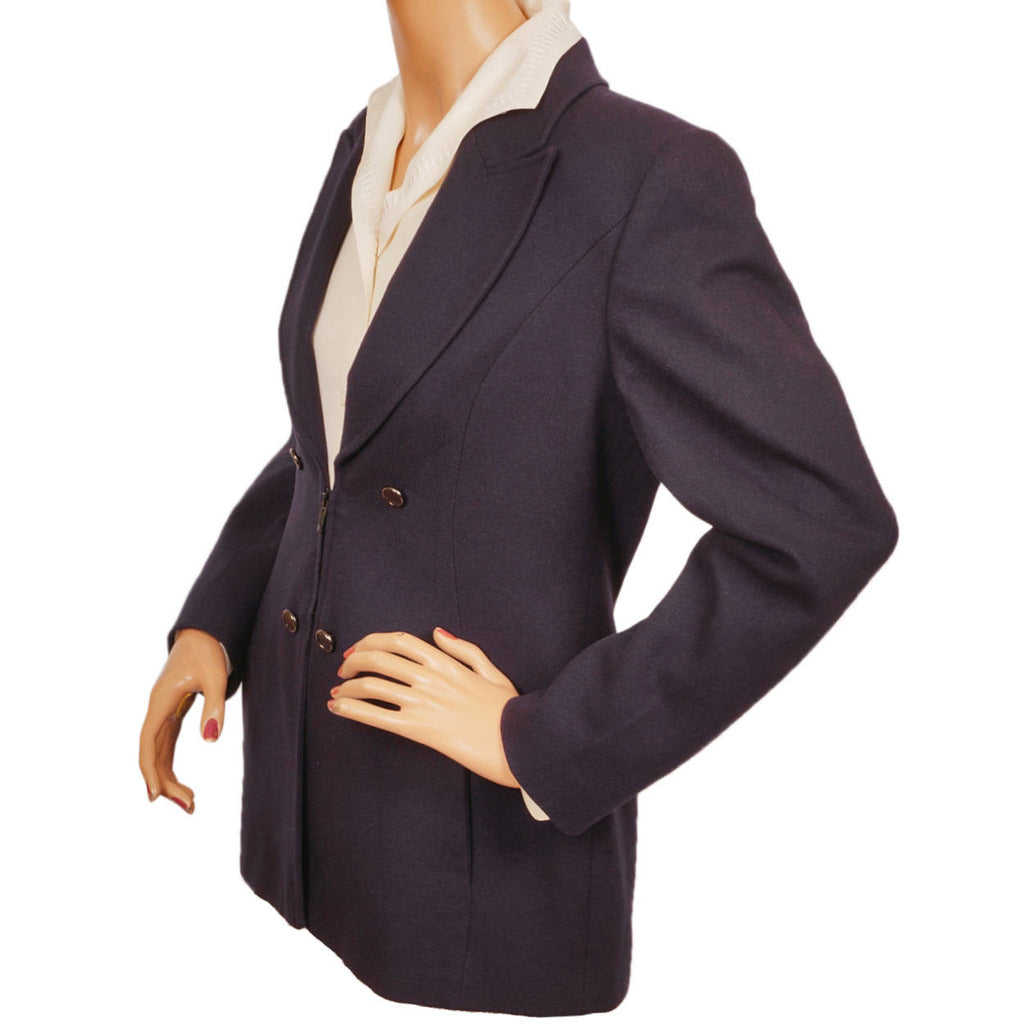Vintage 1990s State of Claude Montana Navy Blue Wool Jacket Size 8 - Poppy's Vintage Clothing