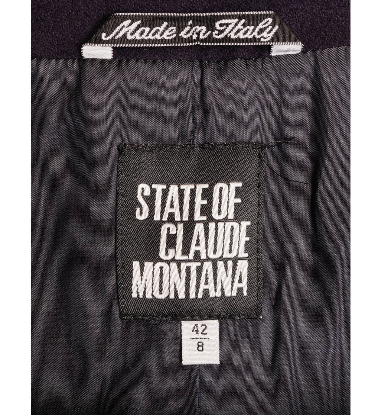 Vintage 1990s State of Claude Montana Navy Blue Wool Jacket Size 8 - Poppy's Vintage Clothing