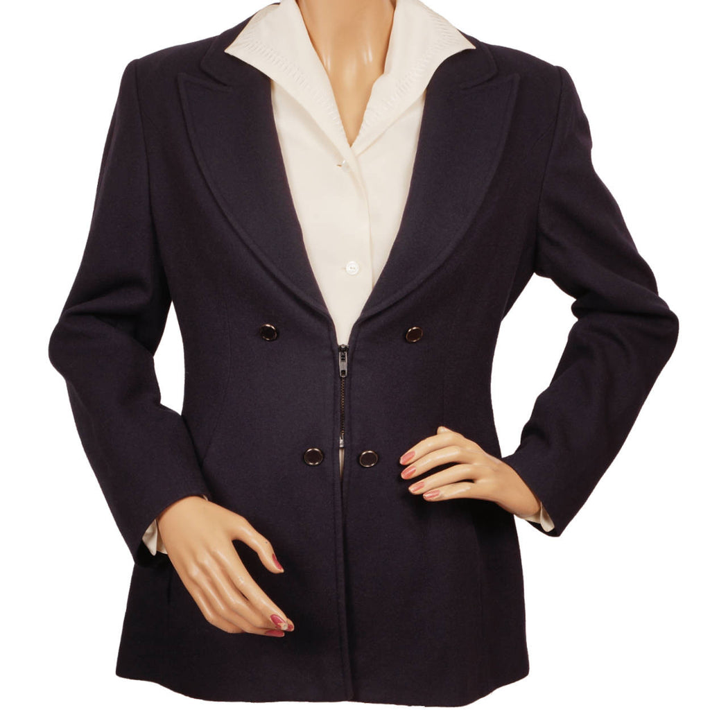 Vintage 1990s State of Claude Montana Navy Blue Wool Jacket Size 8 - Poppy's Vintage Clothing