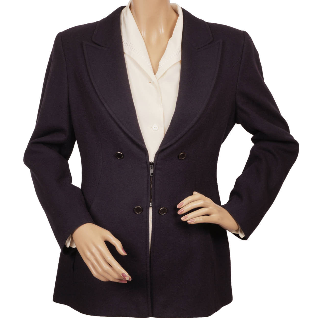 Vintage 1990s State of Claude Montana Navy Blue Wool Jacket Size 8 - Poppy's Vintage Clothing