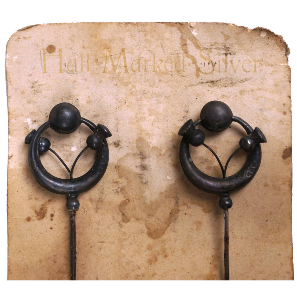 Antique Edwardian Sterling Silver Hatpins Still on Original Card Old Store Stock - Poppy's Vintage Clothing