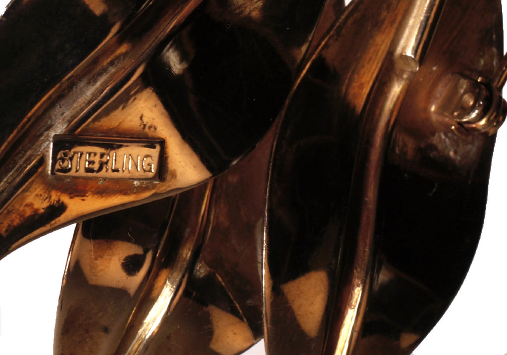 Vintage 1940s Sterling Vermeil Flower Brooch with Topaz Glass - Poppy's Vintage Clothing