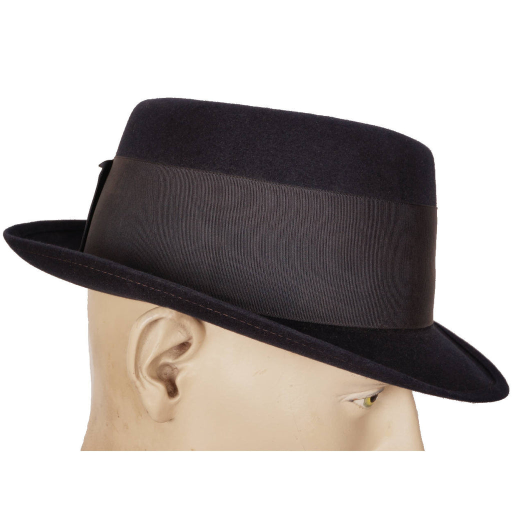 Vintage Royal Stetson Pork Pie Hat Navy Blue Flat Top Fedora Style Size 7 1/8 - Poppy's Vintage Clothing