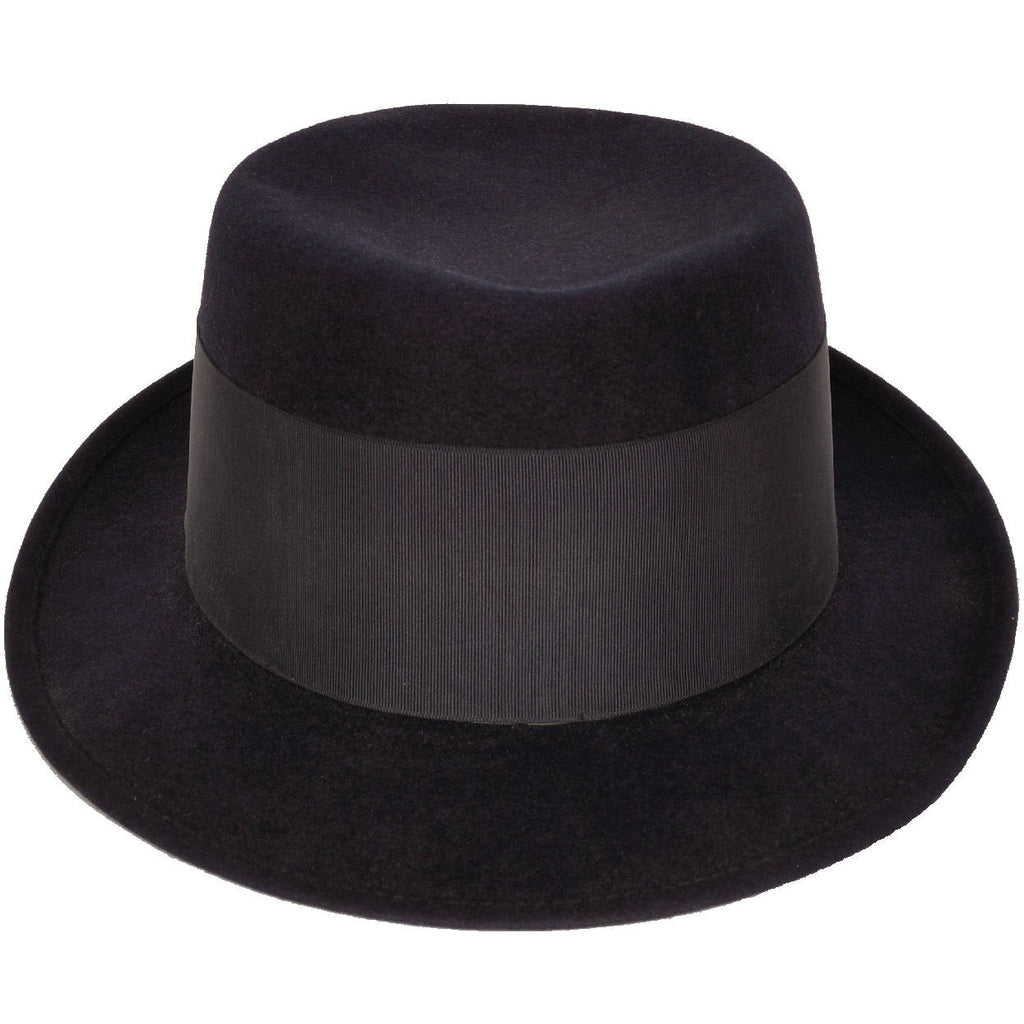 Vintage Royal Stetson Pork Pie Hat Navy Blue Flat Top Fedora Style Size 7 1/8 - Poppy's Vintage Clothing