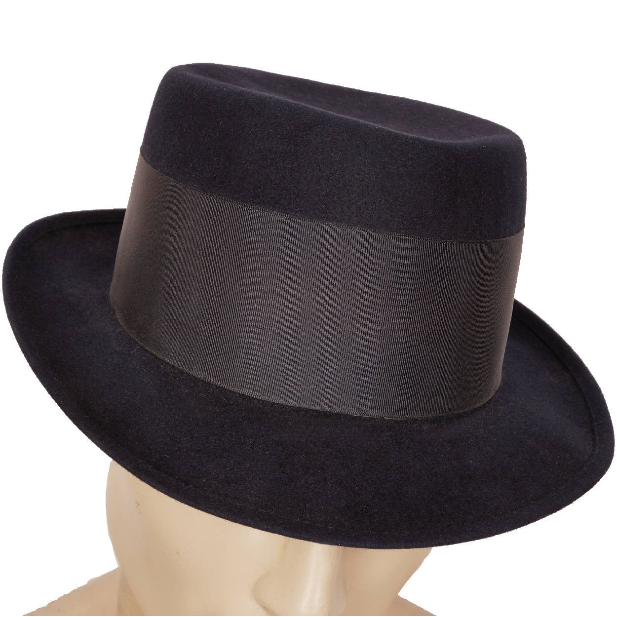 Vintage Royal Stetson Pork Pie Hat Navy Blue Flat Top Fedora Style Size 7 1/8 - Poppy's Vintage Clothing