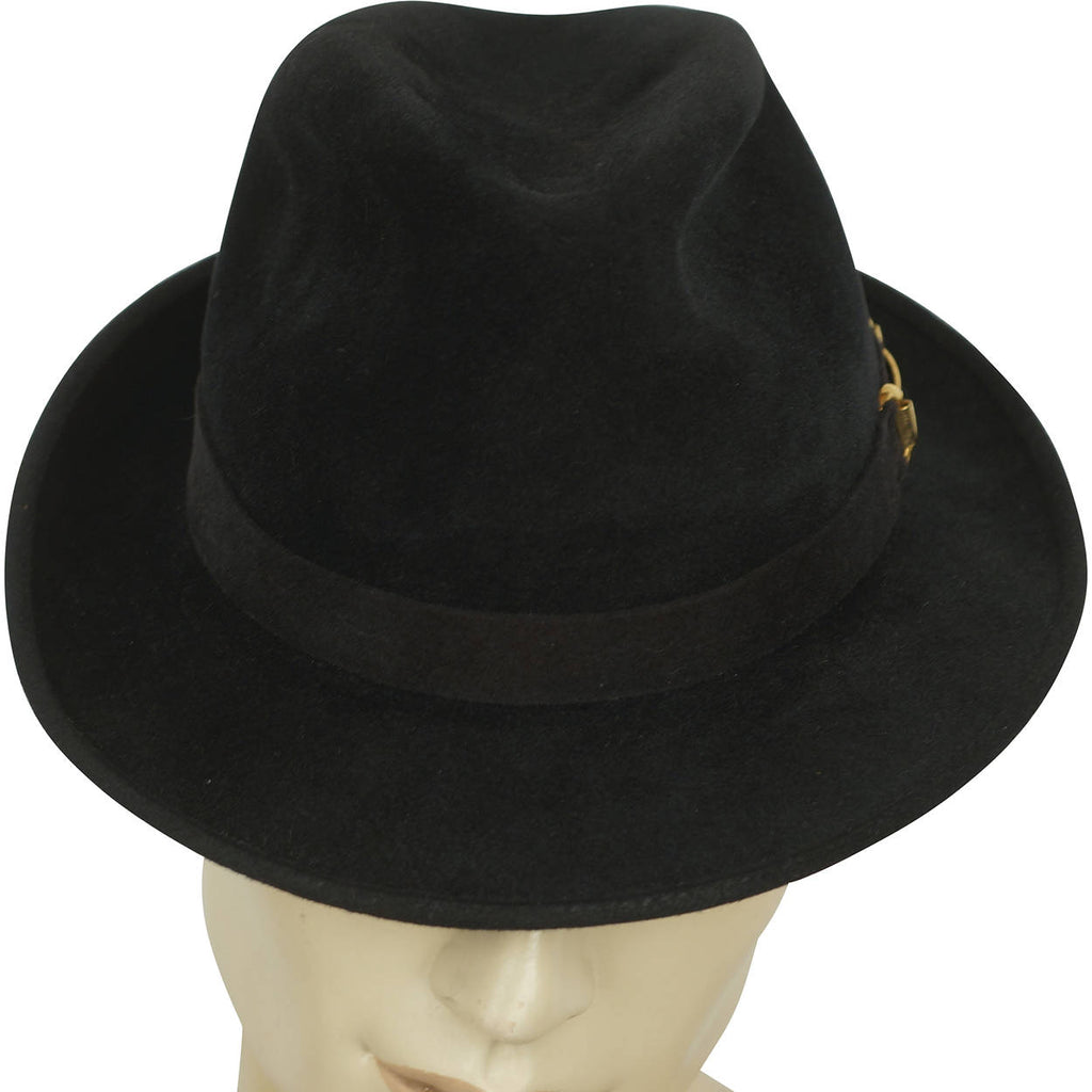 Vintage Imperial Stetson Velurin Fedora Hat Narrow Brim Black Velvet Felt 7 1/8 - Poppy's Vintage Clothing