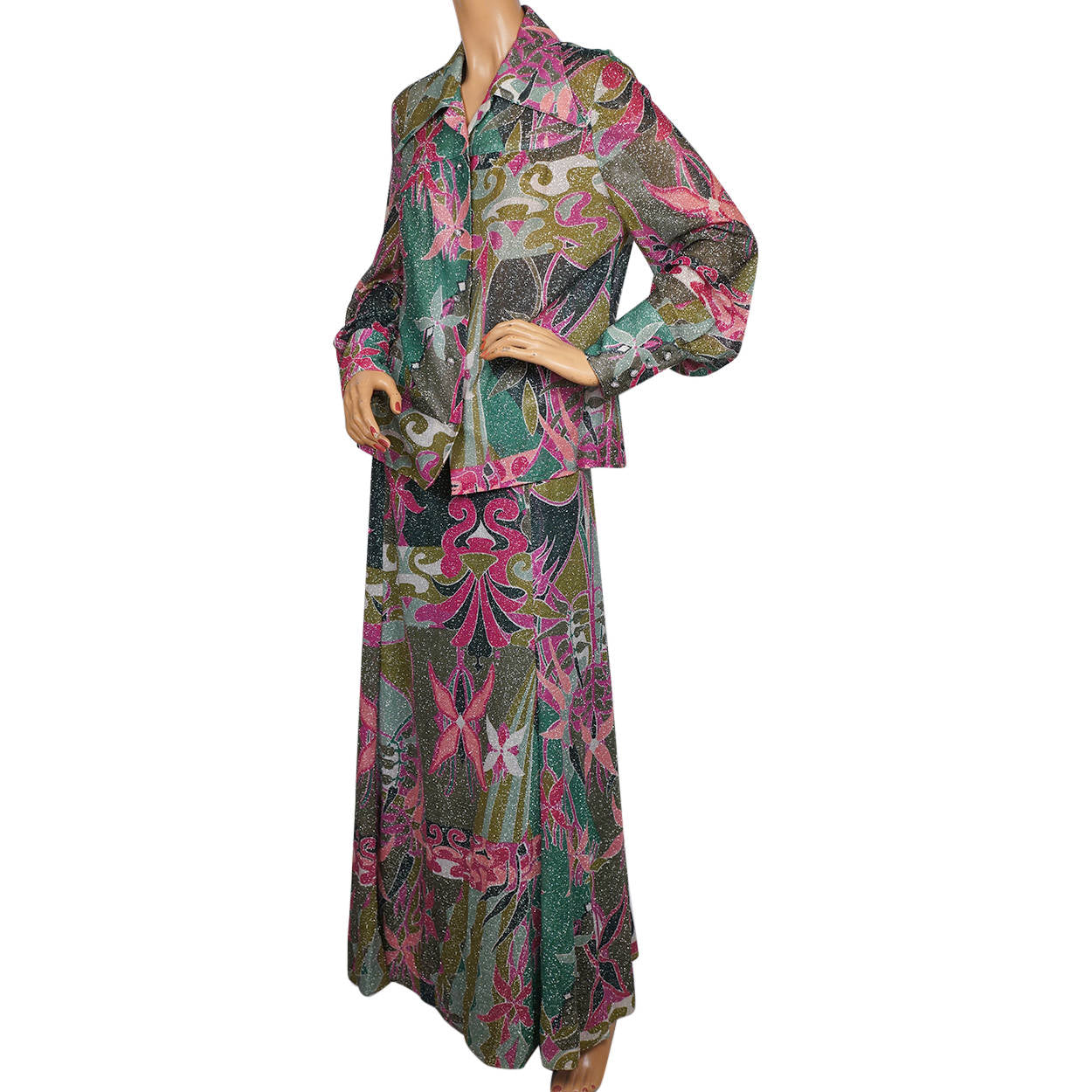 Vintage 1970s 2 Piece Ensemble Blouse &amp; Skirt Set Size L Strauss Modell Germany - Poppy's Vintage Clothing