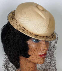 1960s Veiled Hat, by Patrick de Barentzen Monsieur Gilles - Italian Pith-Style Helmet - Poppy's Vintage Clothing