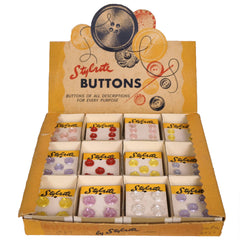Vintage 1940s 50s Stylrite Plastic Buttons Original Store Display Box w 43 Cards - Poppy's Vintage Clothing