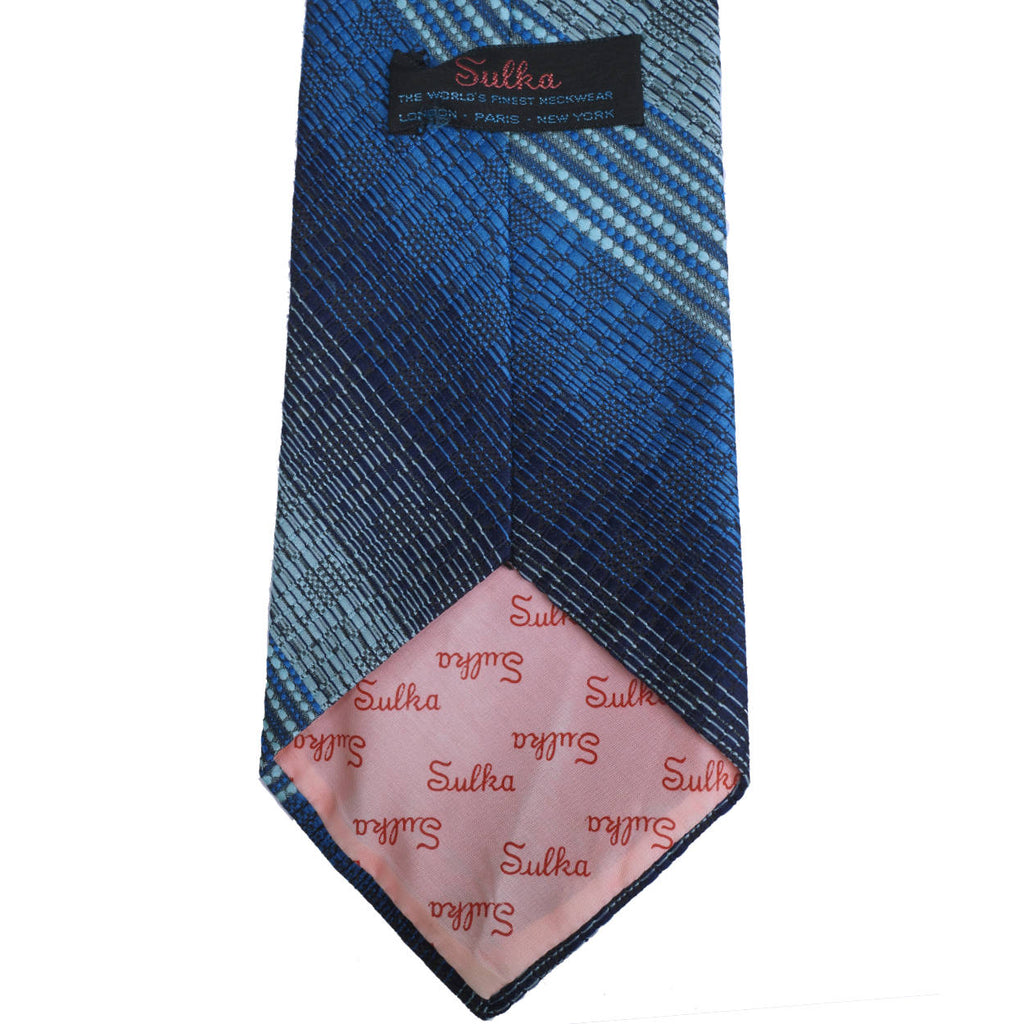 Vintage 1970s Sulka Blue Woven Silk Tie Mens Necktie - Poppy's Vintage Clothing